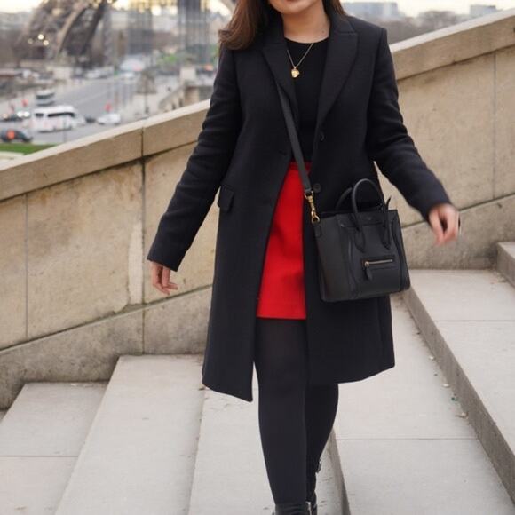 ZARA Coat XS Blk Oversized Wool Blend 1 Button 2 Flap Pockets Slit Back Manteco - Picture 1 of 10